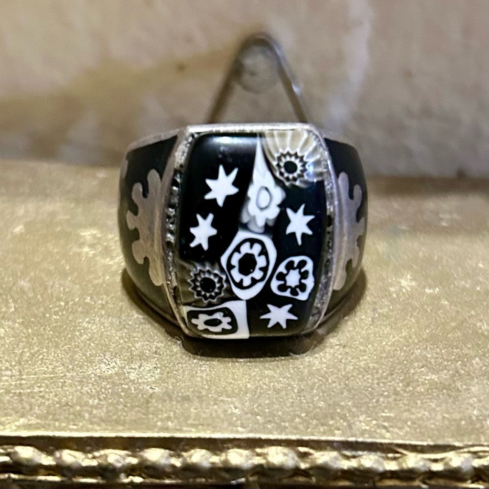 Black Murano Glass Ring by Alan K | Sterling Silver Band | Statement Piece - Picture 3 of 5
